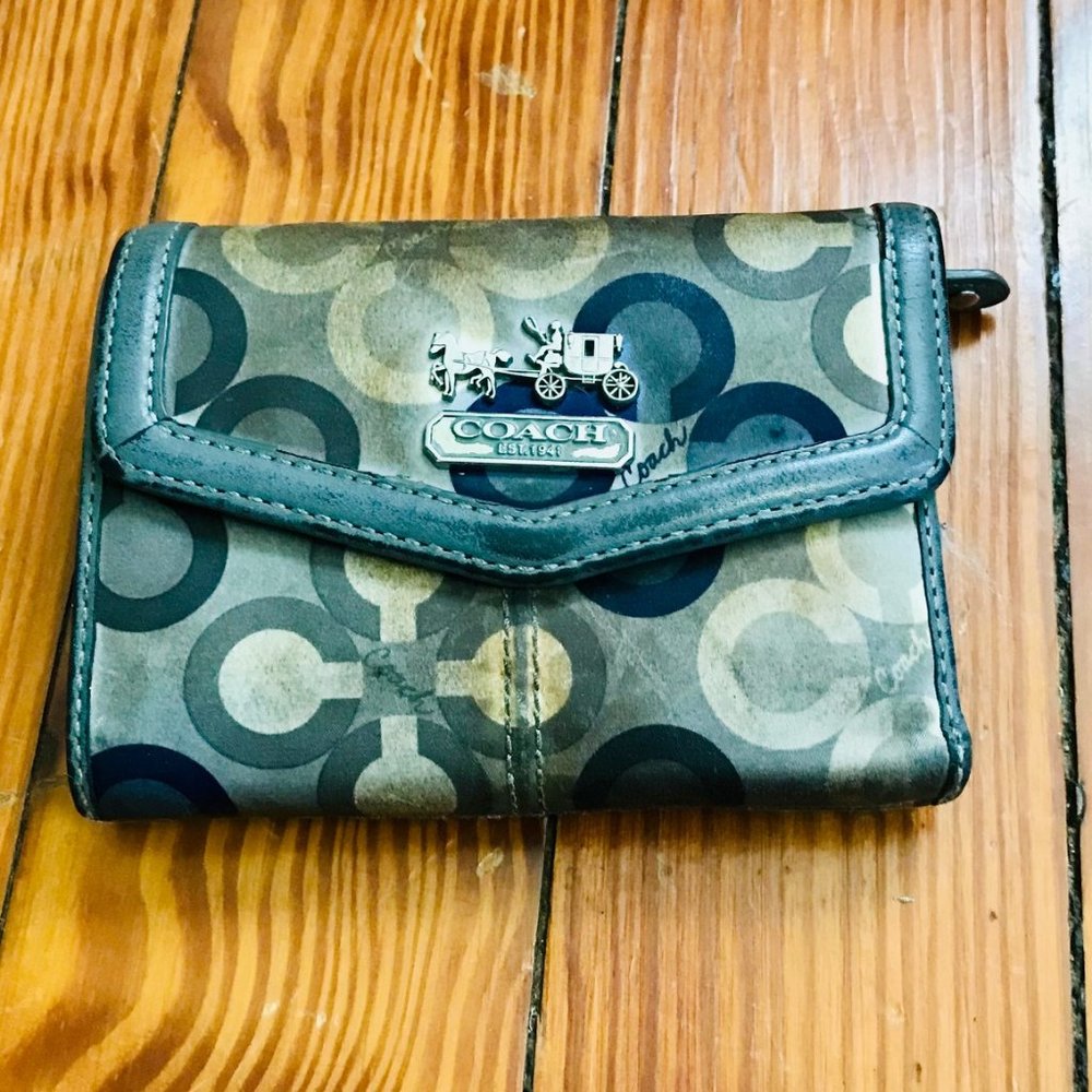 Vintage Coach Trifold Silver and Blue Wallet